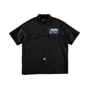 DGA Drama Faces Black Button Down Work Shirt NWT Size L